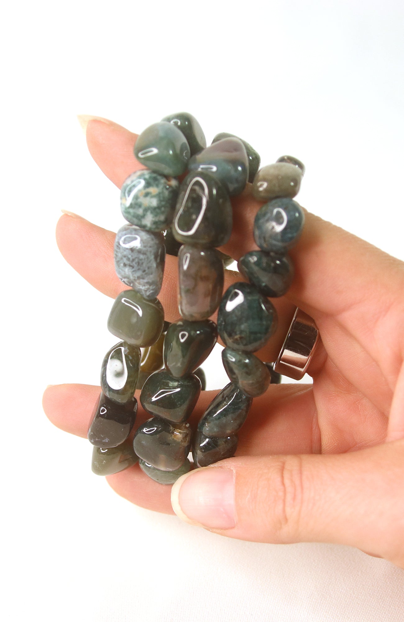 Moss Agate Tumbled Stone Bracelet